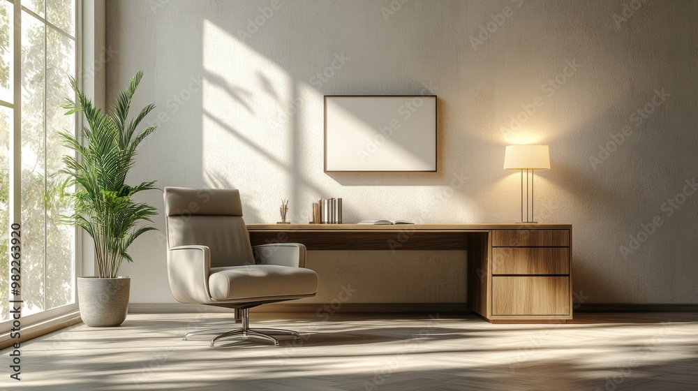 concept banner showing an empty office with a comfy armchair, and a lit desk lamp, symbolizing work-life balance concept banner showing an empty office with a comfy armchair, and a lit desk lamp, symbolizing work-life balance