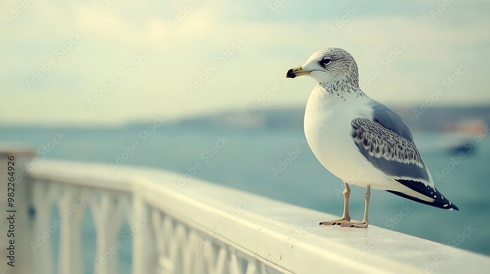 Obraz premium Seagull Perched on White Railing