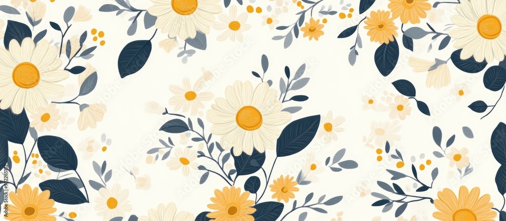 Obraz premium Floral Pattern Design Featuring Flowers Daisies And Leaves In Digital Art