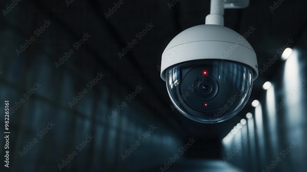Motion-sensor camera in a dimly lit tunnel, with dramatic shadows, underground protection Motion-sensor camera in a dimly lit tunnel, with dramatic shadows, underground protection