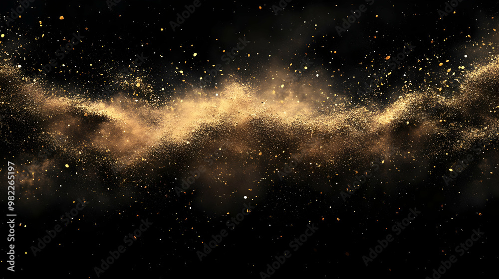 Obraz premium Abstract Background with Golden Glitter and Dust Particles Floating in the Air on Black Background