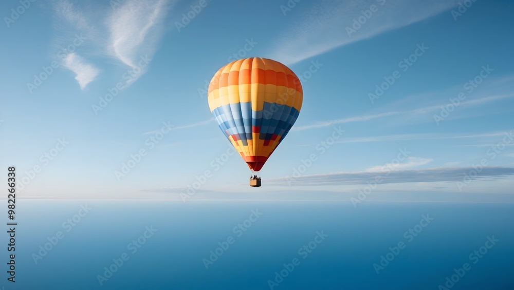 Fototapeta premium Minimalist Scene Bright Hot Air Balloon in Wide Open Blue Sky