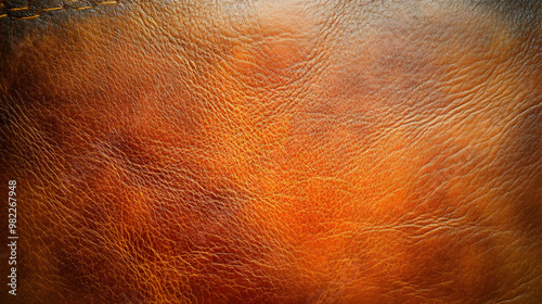 Close-up Texture of Brown Leather with Stitching, Showing Natural Grain and Wrinkles