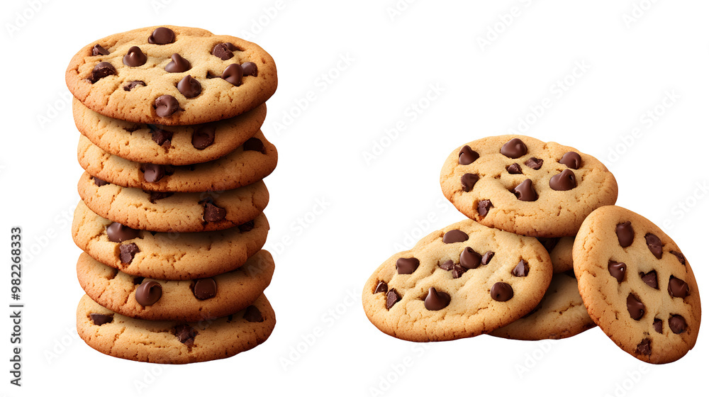 Set of Stack Tower of Chocolate chip cookie isolated on transparent background Set of Stack Tower of Chocolate chip cookie isolated on transparent background