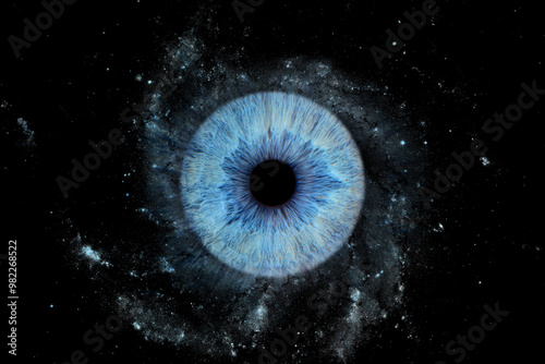 Close up of eye iris on black background, macro, photography	