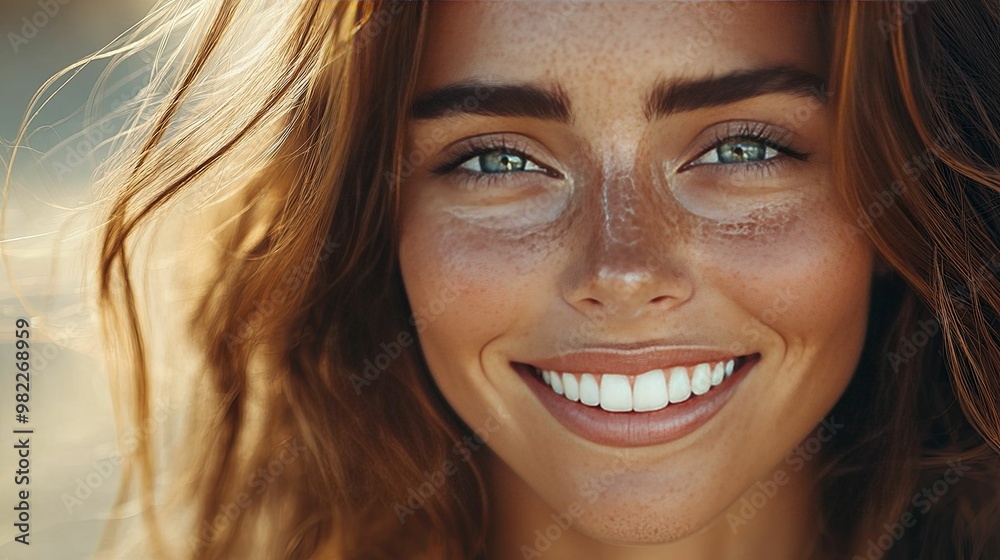 Portrait of a Woman with Freckles and a Big Smile Portrait of a Woman with Freckles and a Big Smile