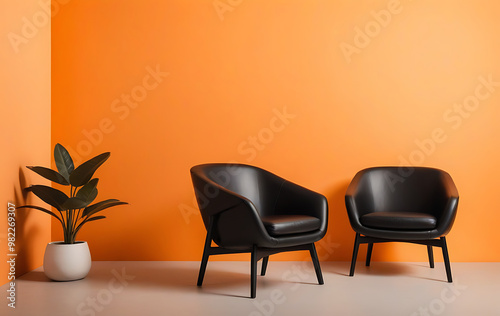 Modern Furniture on Solid Color Background - Minimalist Design. AI genarative  photo