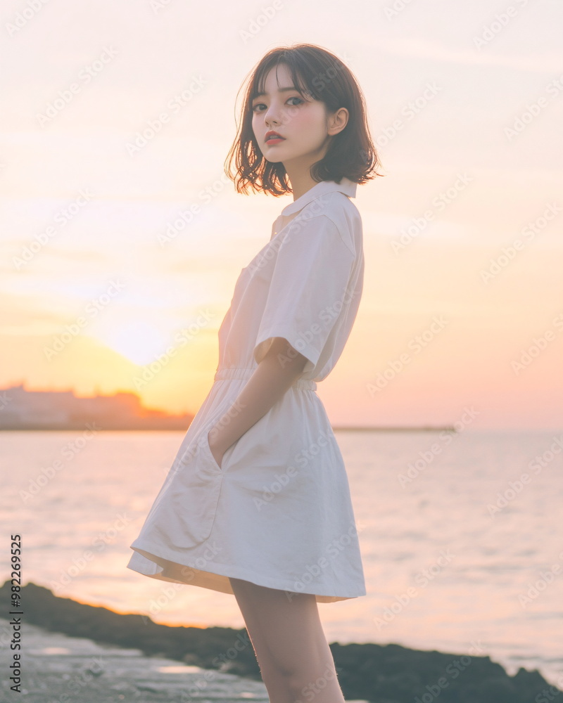 asian girl in white dress at a lake asian girl in white dress at a lake