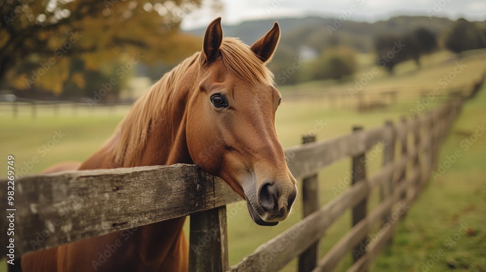 Fototapeta premium Horse Looking Over a Fence