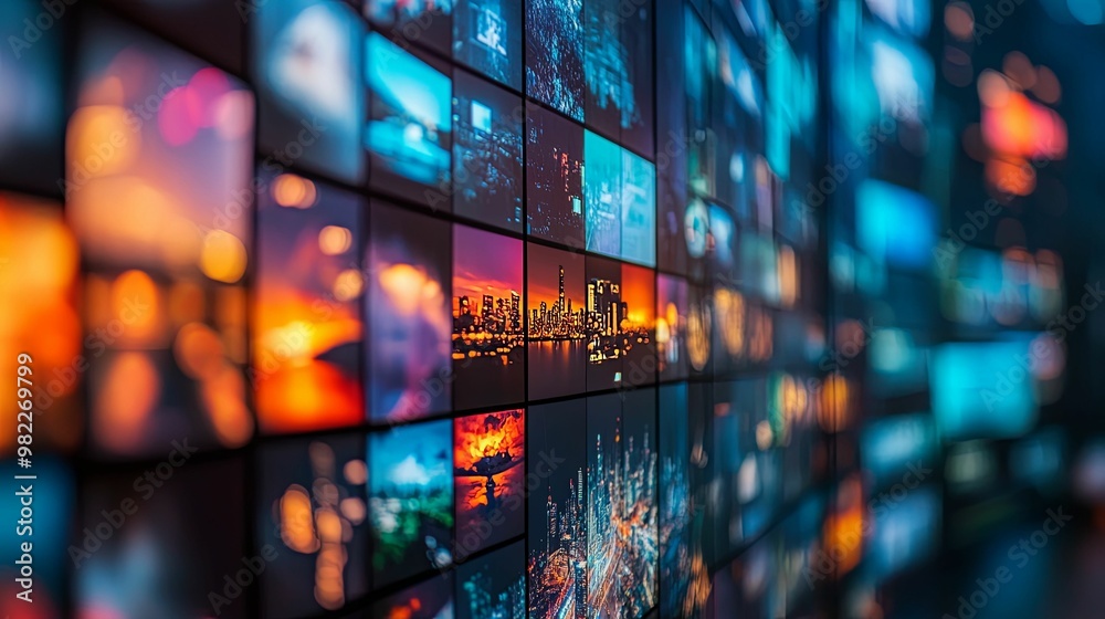 A Wall of Digital Screens Displaying Various Images A Wall of Digital Screens Displaying Various Images