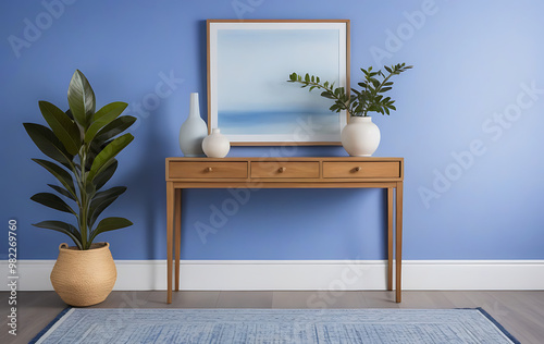 Modern Furniture on Solid Color Background - Minimalist Design. AI genarative  photo