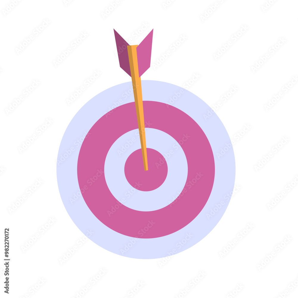 Pink target with yellow and pink arrow in center suitable for marketing, strategy, goals, success concepts in bright and cheerful designs