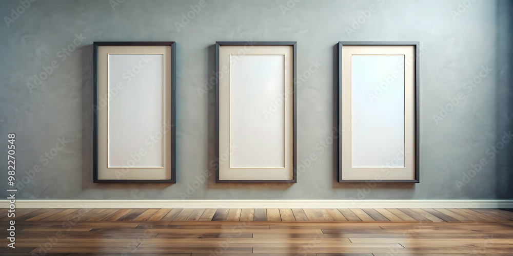 Three vertical art frames displaying different images , art, frames, vertical, decoration, interior, gallery, painting