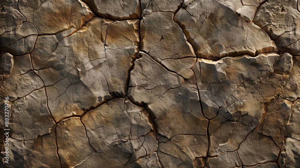 Detailed Close-Up View of Arid, Cracked Earth Texture Depicting Drought and Weathering Effects