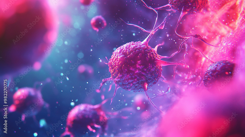 Virus or bacteria cells. Microbiology And Virology Concept. Microscope Close up virus cells. Medical background with virus cells. Cancer cells. Human health microbiology science. Medical science