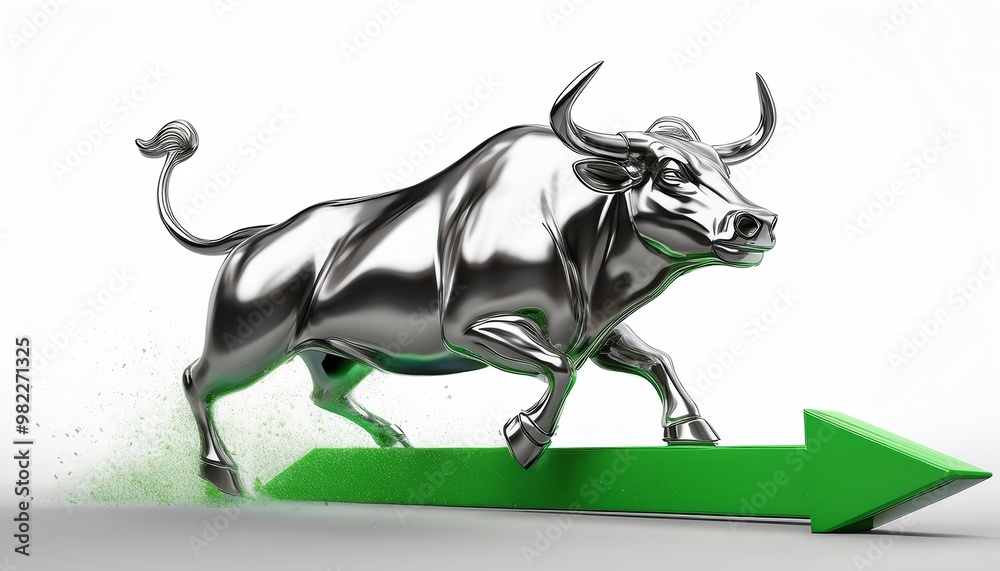 3d silver bull and green arrow motion 3d silver bull and green arrow motion