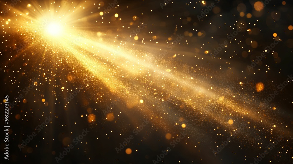 Golden Glitter and Light Rays on a Black Background