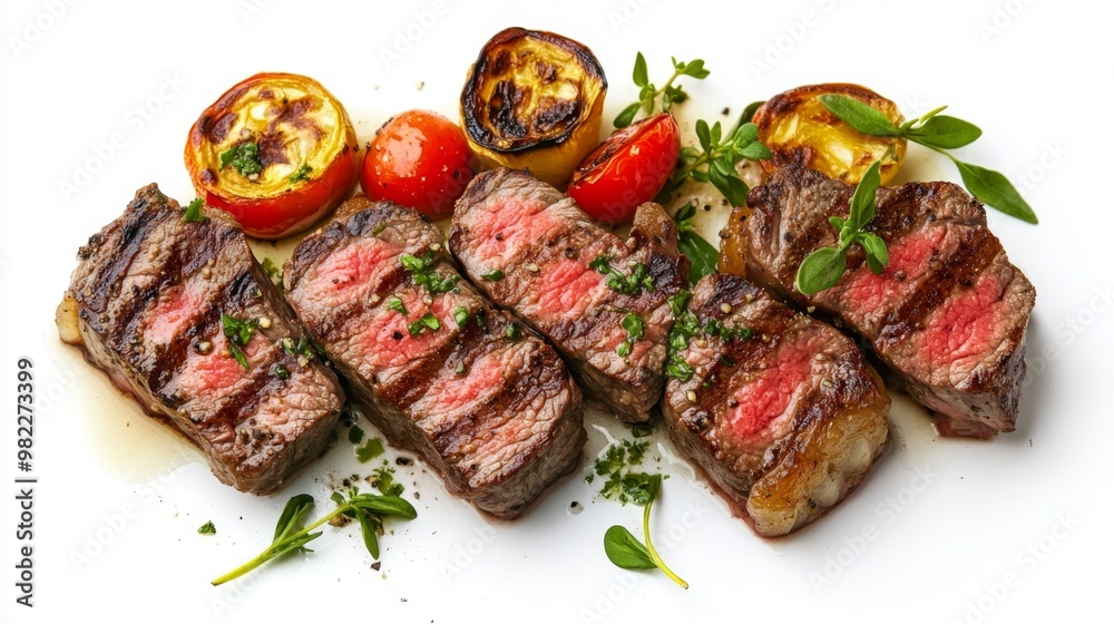 Grilled medium rare steak slices served with garlic butter Grilled medium rare steak slices served with garlic butter