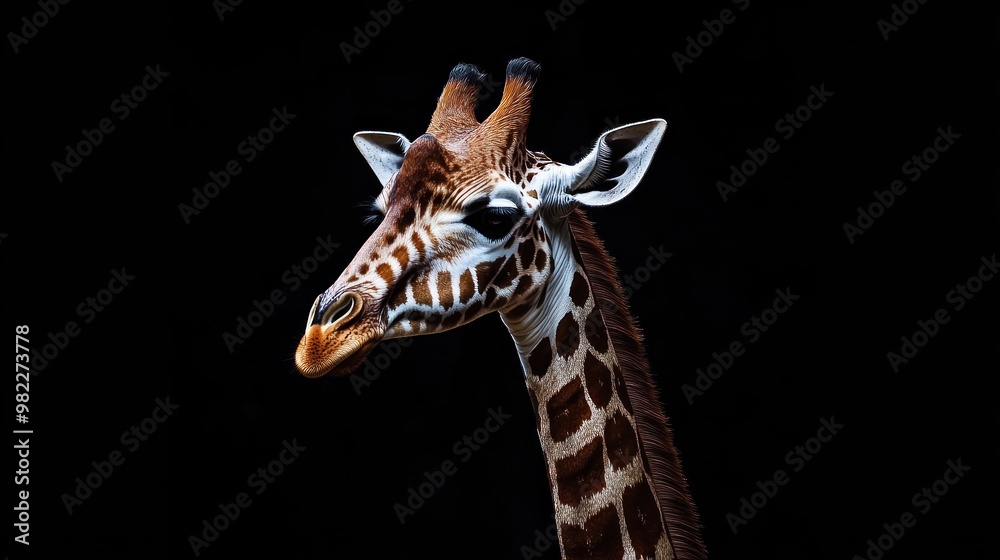 Obraz premium Giraffe Portrait Against Black Background