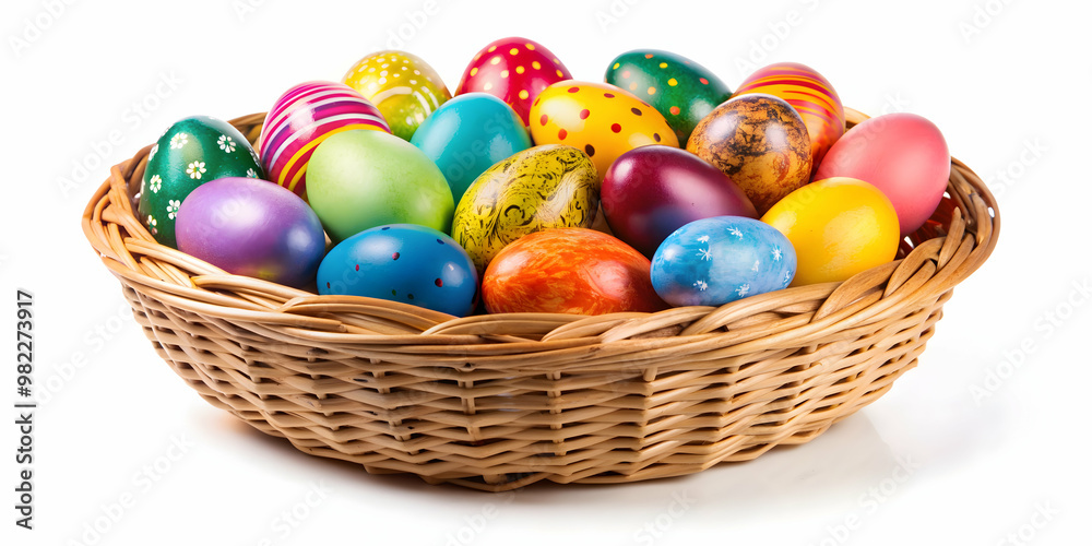 Easter eggs in a wicker basket, isolated, Easter, eggs, wicker, basket, isolated, holiday, spring, pastel Easter eggs in a wicker basket, isolated, Easter, eggs, wicker, basket, isolated, holiday, spring, pastel