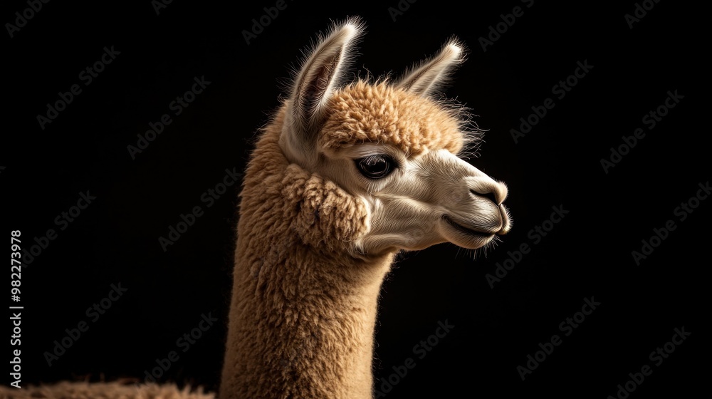 Obraz premium Alpaca Portrait Against Black Background