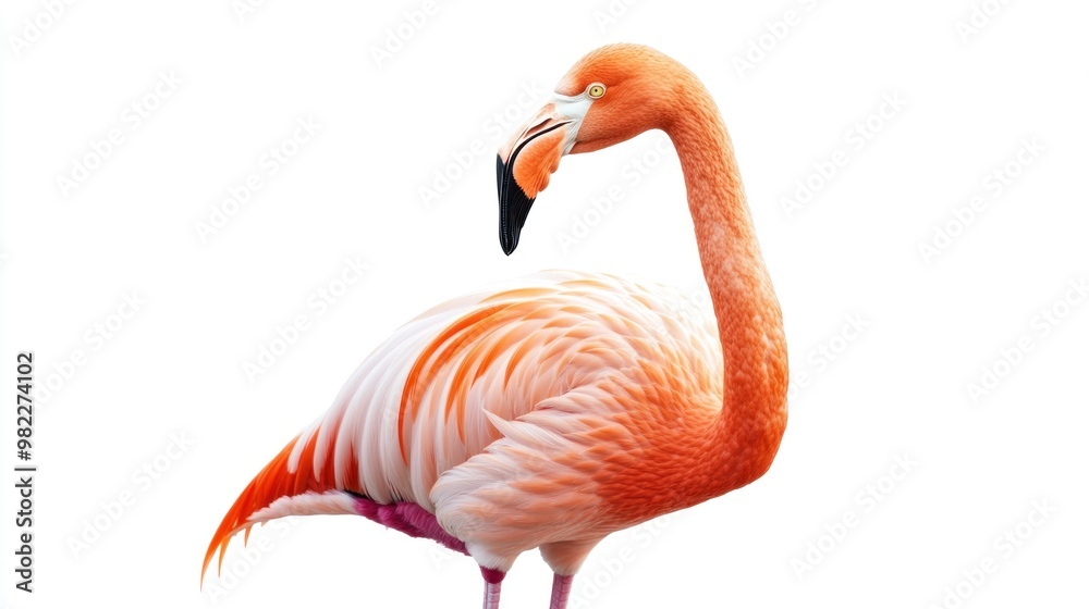Obraz premium Pink Flamingo on White Background