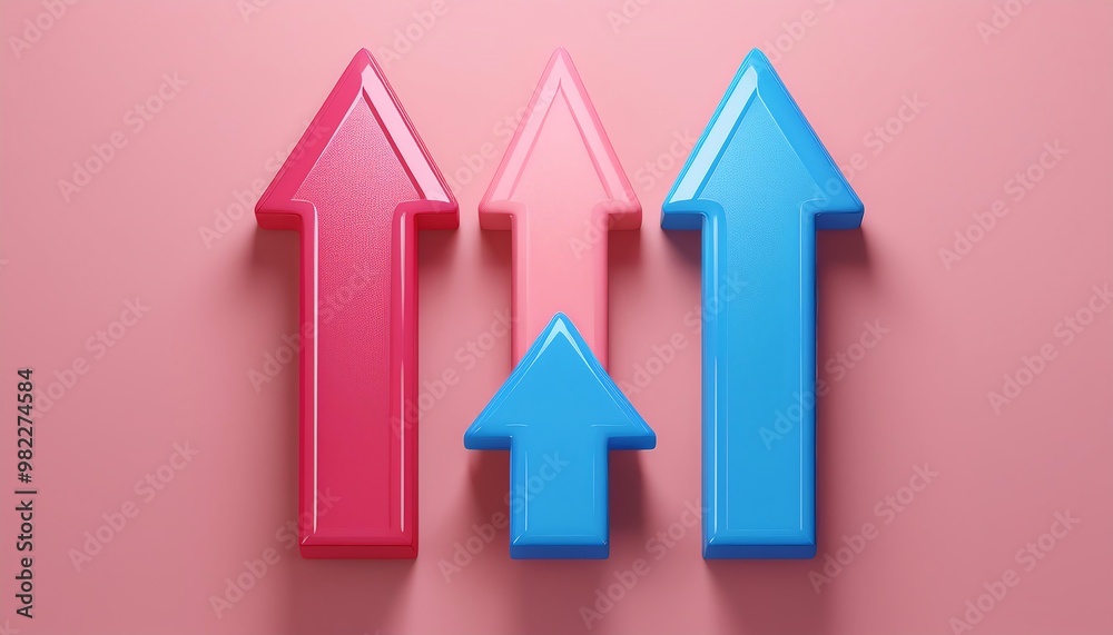 Colorful arrows pointing upward on a pink background symbolize progress and growth in a visually engaging manner. Colorful arrows pointing upward on a pink background symbolize progress and growth in a visually engaging manner.