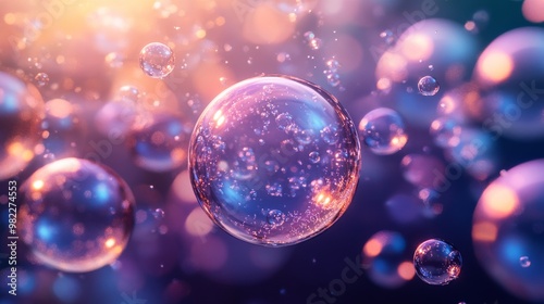 Glowing, Transparent Bubbles in a Dreamy, Colorful Environment