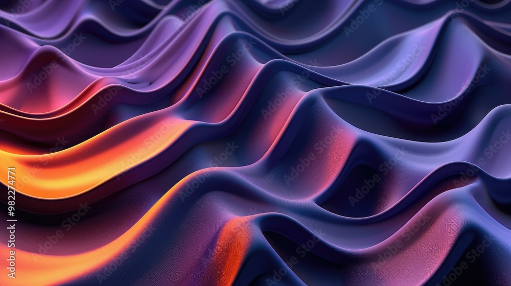 3d render of abstract dark blue, purple and orange gradient background with wavy shape 3d render of abstract dark blue, purple and orange gradient background with wavy shape