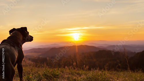 labrador looking at the sunset