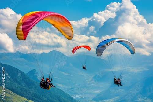 Thrilling paragliding adventure over a breathtaking valley photo