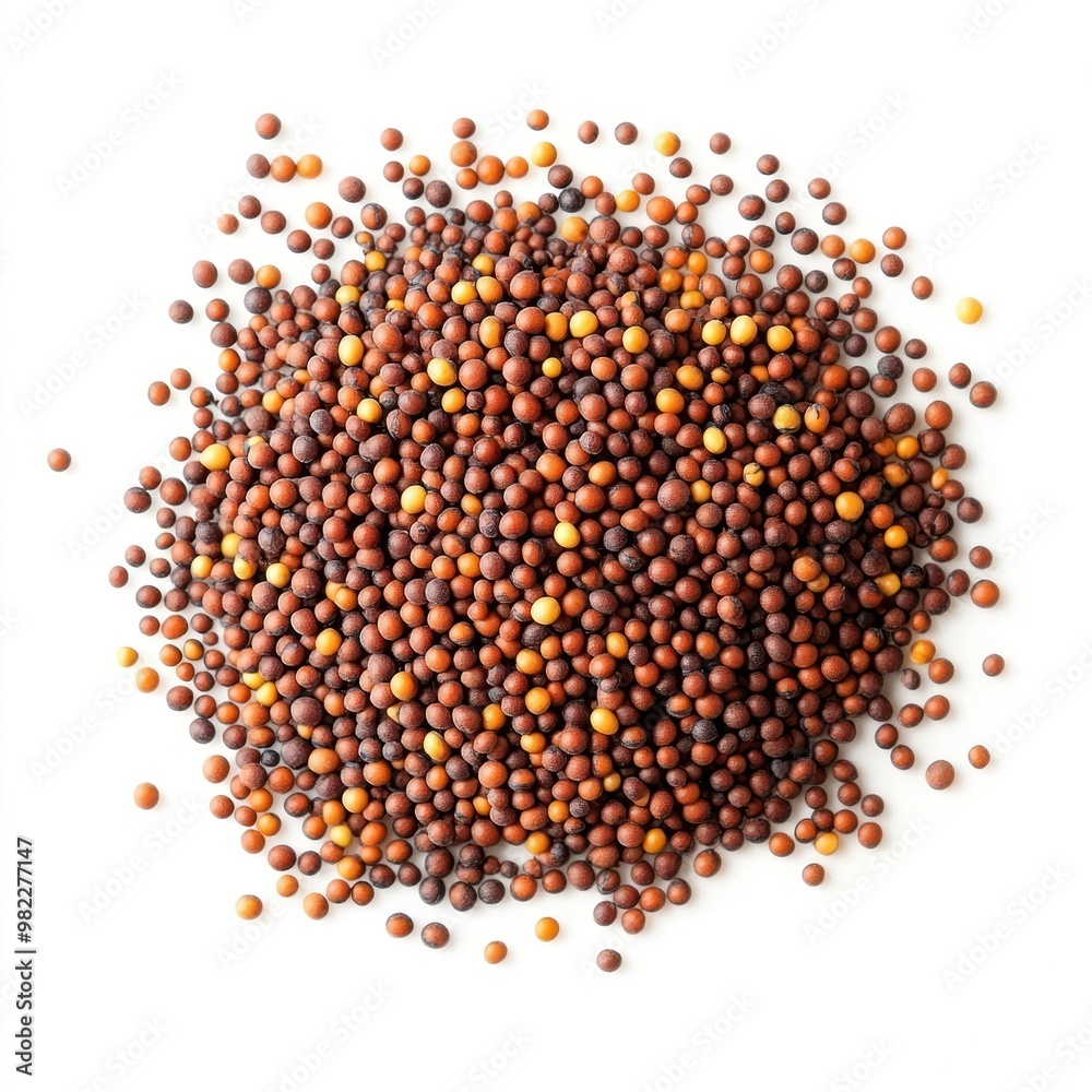 Heap of brown and yellow mustard seeds on white background. Heap of brown and yellow mustard seeds on white background.