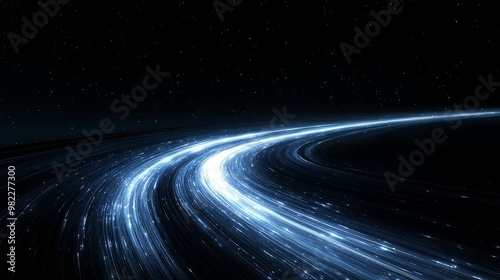 Abstract Blue Light Trails on a Black Background with Stars