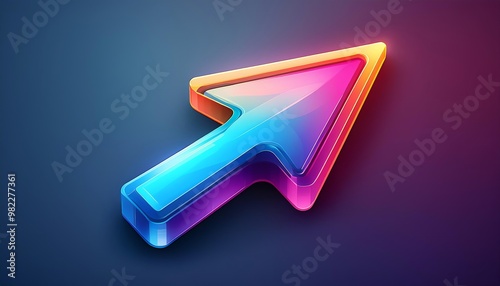 A vibrant, neon-styled arrow cursor icon on a dark background, symbolizing digital navigation and technology. photo