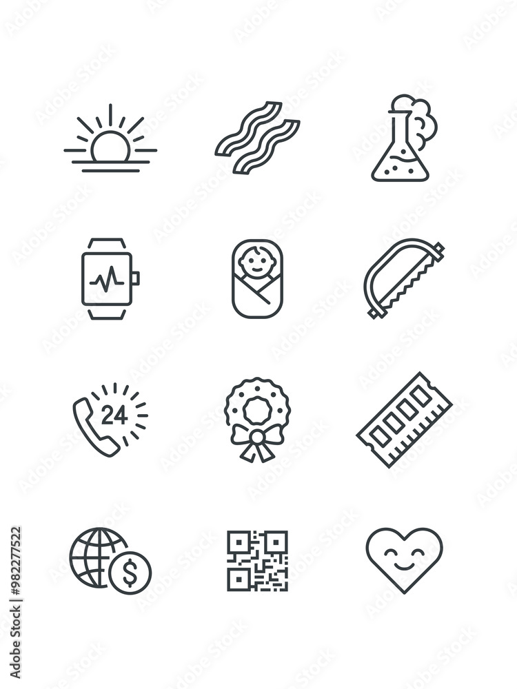 Fototapeta premium Coffee bag beans, Golf club ball sport, Hat cowboy sheriff, set of icons for web design, vector illustration