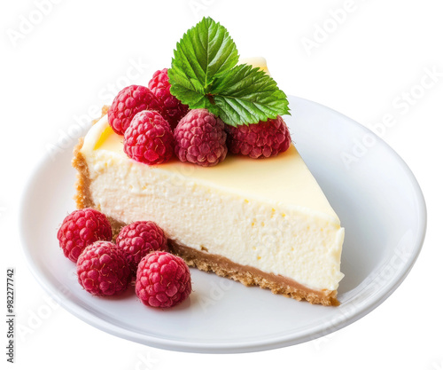 PNG Fresh raspberry cheesecake slice on a white plate