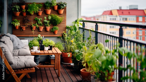 Fototapeta Naklejka Na Ścianę i Meble -  urban balcony garden organic vegetable gardening in the city	