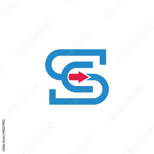 letter sc overlapping motion arrow geometric logo vector