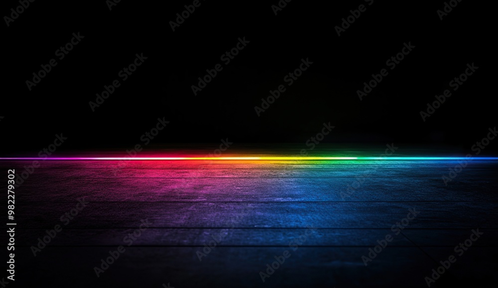 Obraz premium Minimalist illustration featuring glowing rainbow beams against a black background