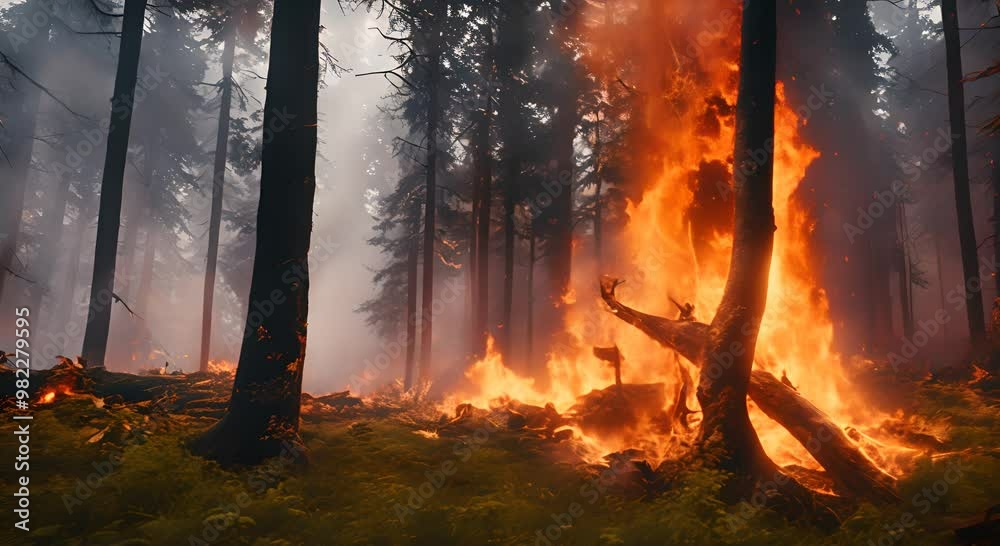 The fire burning in the forest spread in a wide area 4k animation The fire burning in the forest spread in a wide area 4k animation