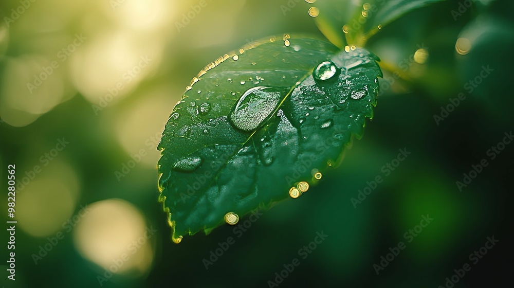 Dewdrop on a Green Leaf with Bokeh Background Dewdrop on a Green Leaf with Bokeh Background