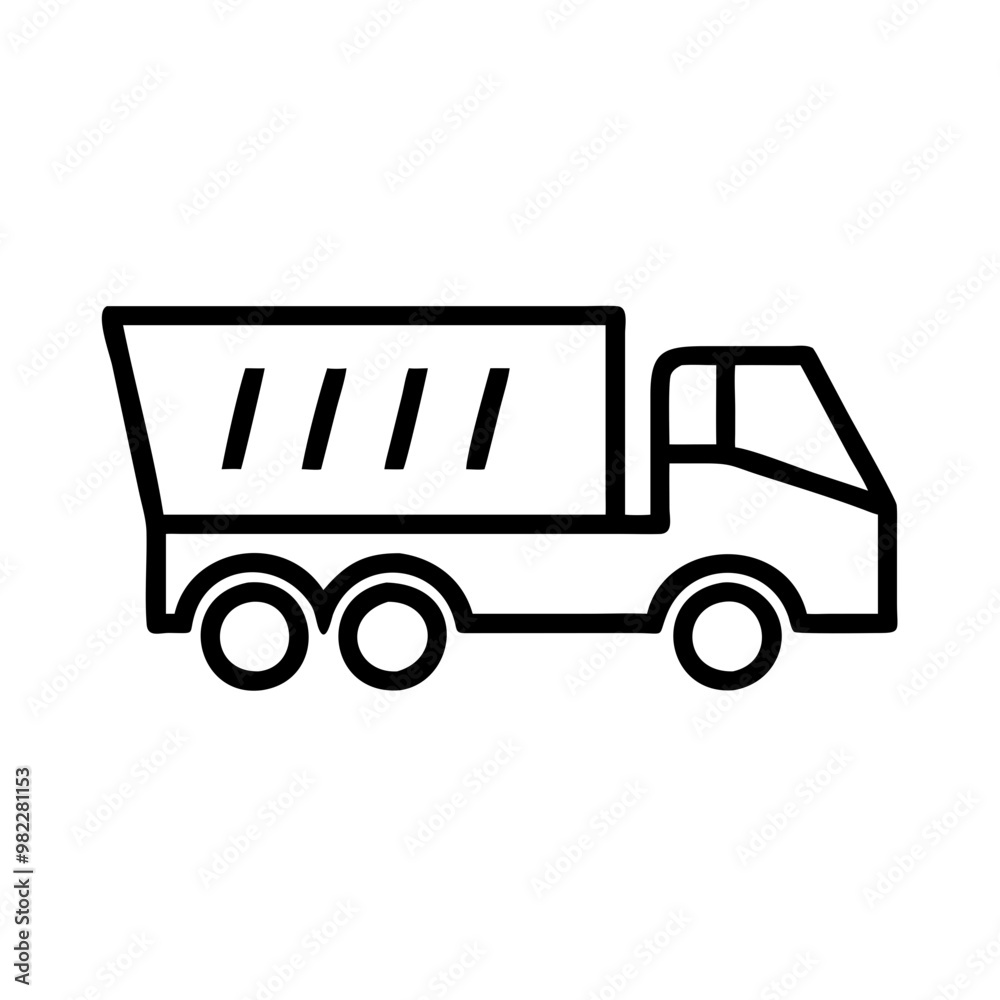 Minimal dump truck icon, line art, industrial vehicle concept Minimal dump truck icon, line art, industrial vehicle concept