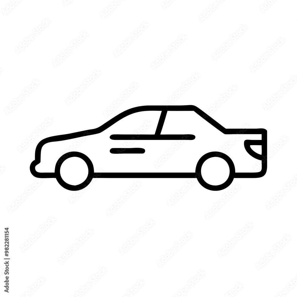 Outlined sedan car icon, black and white, vehicle illustration Outlined sedan car icon, black and white, vehicle illustration
