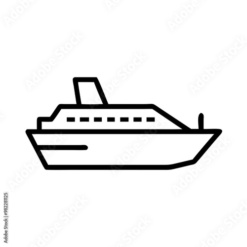 Simple cruise ship icon, black and white, travel and tourism concept