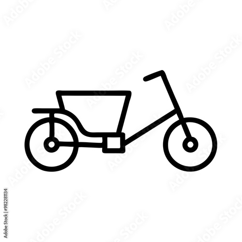 Simple cargo tricycle icon, black and white, transportation design
