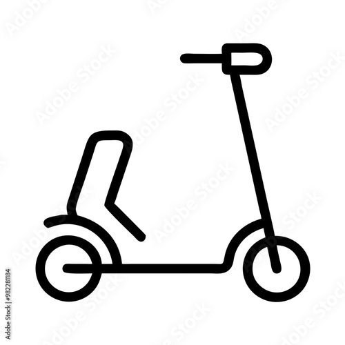 Electric scooter with seat line icon isolated on transparent background