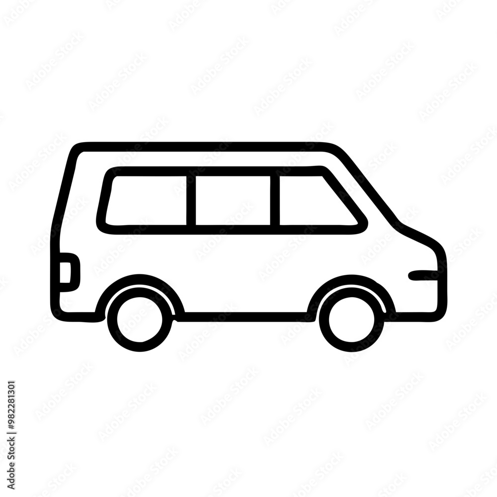 Outline Icon of a Minivan, Simple Black and White Vehicle Symbol Outline Icon of a Minivan, Simple Black and White Vehicle Symbol