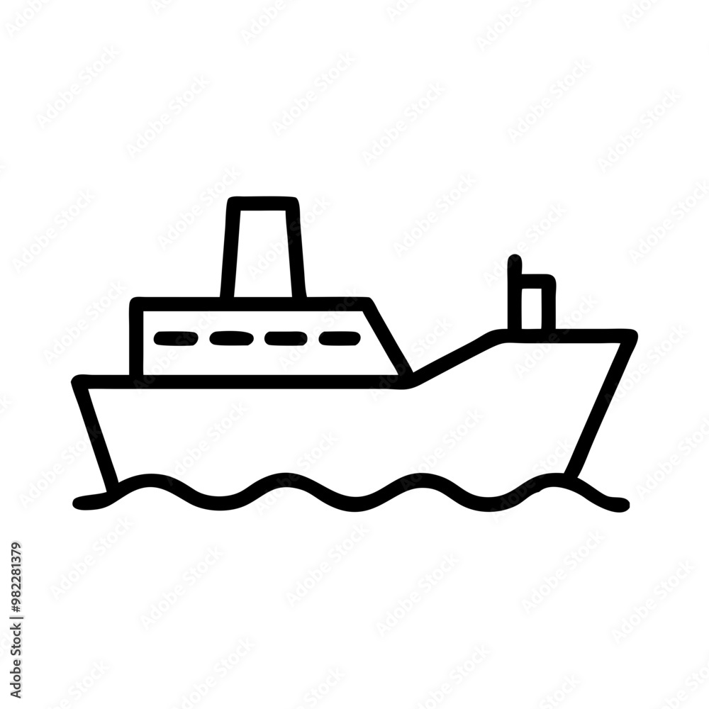 Minimalist Black Line Cargo Ship Icon in Maritime Transportation Concept Minimalist Black Line Cargo Ship Icon in Maritime Transportation Concept