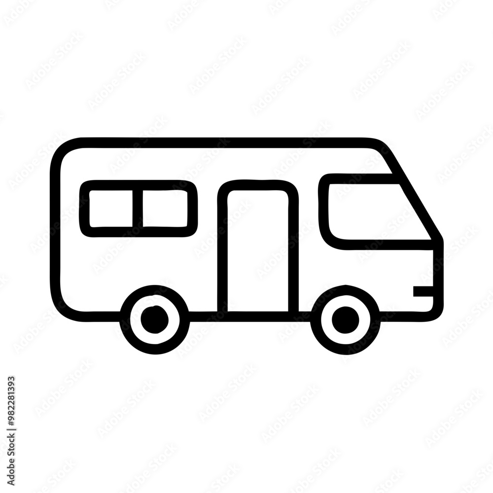 Minimalist Black Line Camper Van Icon in Travel and Adventure Concept Minimalist Black Line Camper Van Icon in Travel and Adventure Concept