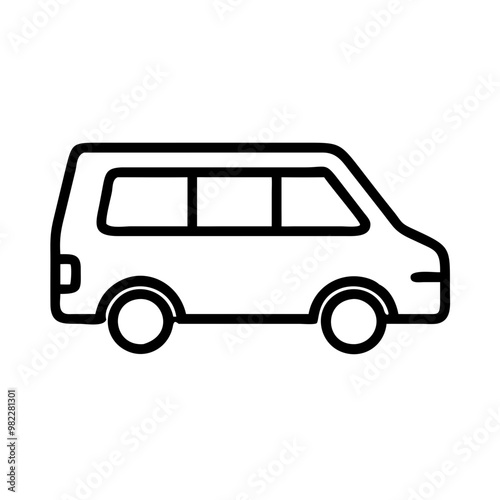 Outline Icon of a Minivan, Simple Black and White Vehicle Symbol